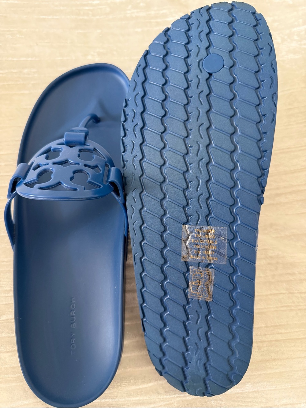 Tory Burch Deep Blue Rubber Logo Slide Sandals